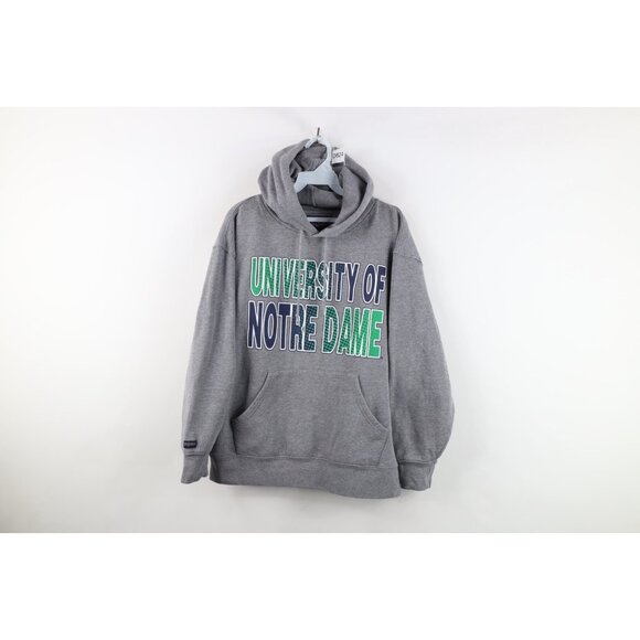 Vintage 90s Womens Large Spell Out Notre Dame University Hoodie Sweatshirt Gray - Picture 1 of 13